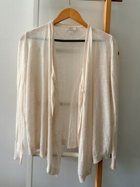 LOFT Cream Open-Front Draped Lightweight Cardigan